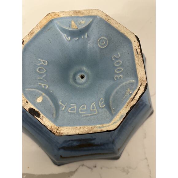 Vtg MCM Royal Haeger Pottery Blue Brown 3002 Octagon Succulent Planter Tip Chip - Picture 6 of 6